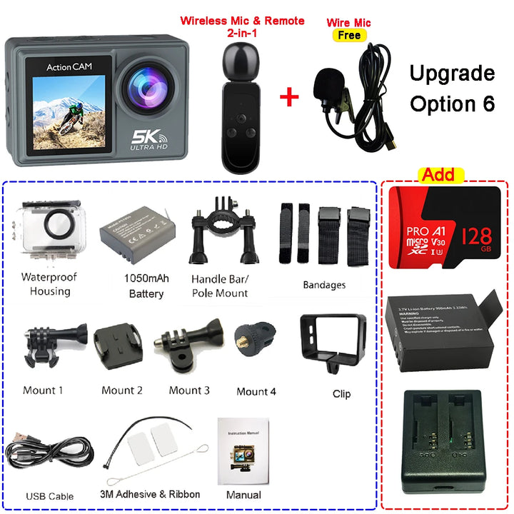 5K Ultra HD Action Camera with Dual LCD & Wireless Mic