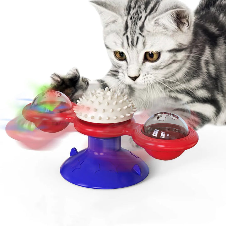 Interactive Windmill Cat Toy with Whirligig Turntable