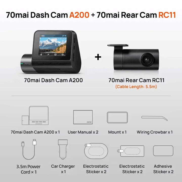 Dash Cam A200 - Dual Channel, 1080p