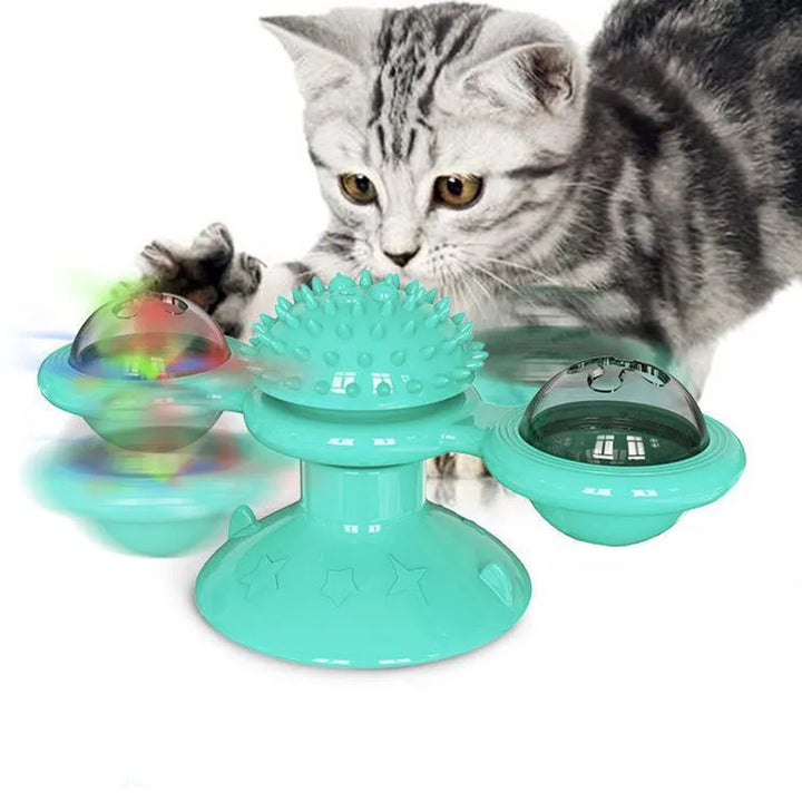 Interactive Windmill Cat Toy with Whirligig Turntable