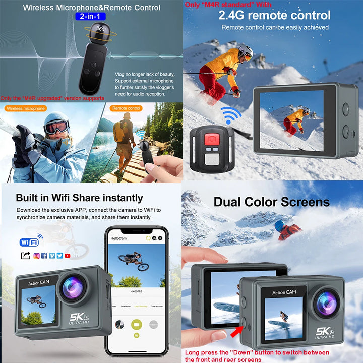 5K Ultra HD Action Camera with Dual LCD & Wireless Mic