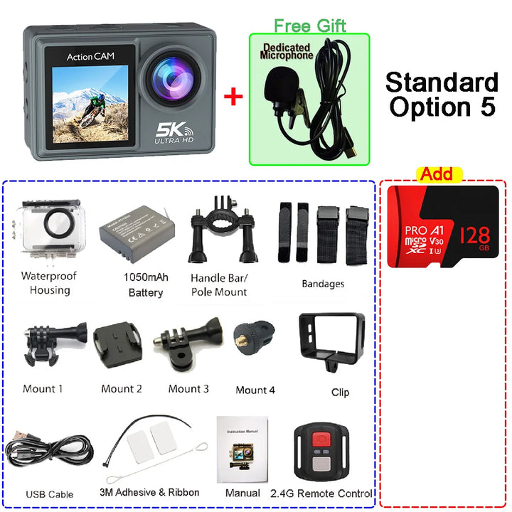 5K Ultra HD Action Camera with Dual LCD & Wireless Mic