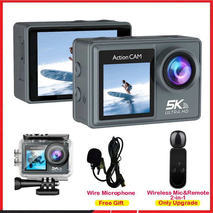 5K Ultra HD Action Camera with Dual LCD & Wireless Mic