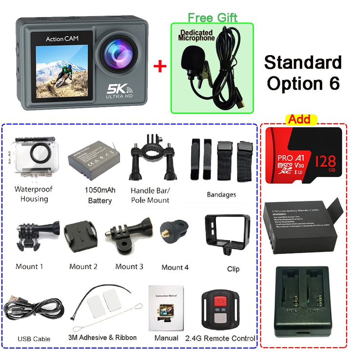 5K Ultra HD Action Camera with Dual LCD & Wireless Mic