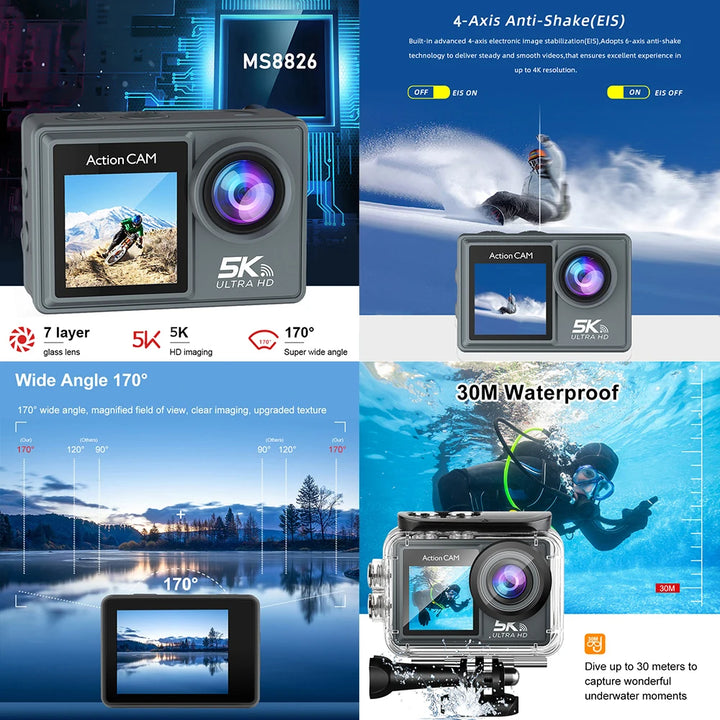 5K Ultra HD Action Camera with Dual LCD & Wireless Mic