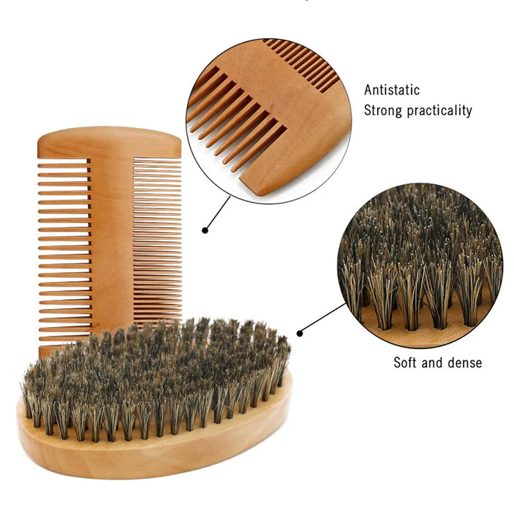 Professional Soft Boar Bristle Wood Beard Brush