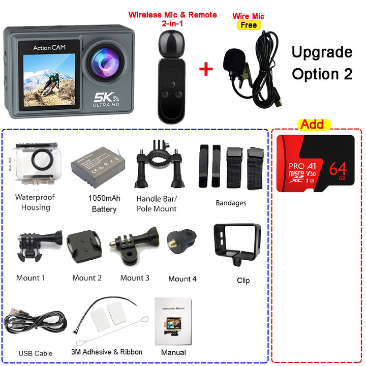 5K Ultra HD Action Camera with Dual LCD & Wireless Mic