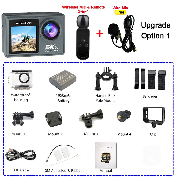 5K Ultra HD Action Camera with Dual LCD & Wireless Mic