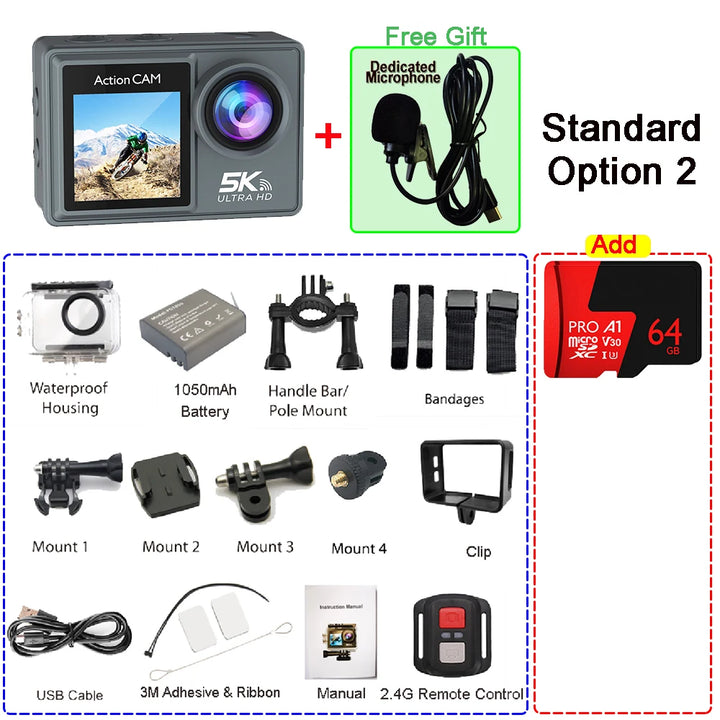 5K Ultra HD Action Camera with Dual LCD & Wireless Mic