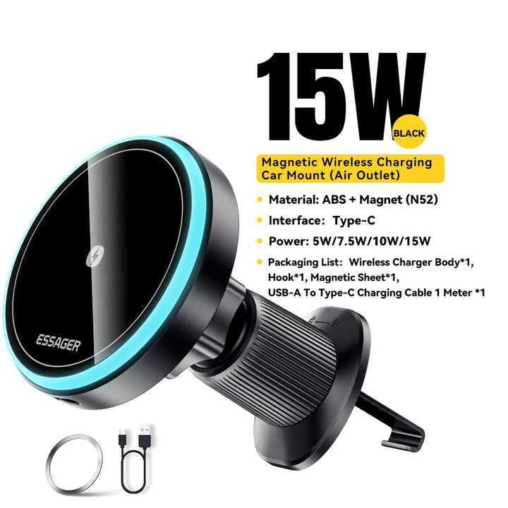 Essager Magnetic Car Phone Holder with 15W Wireless Charger