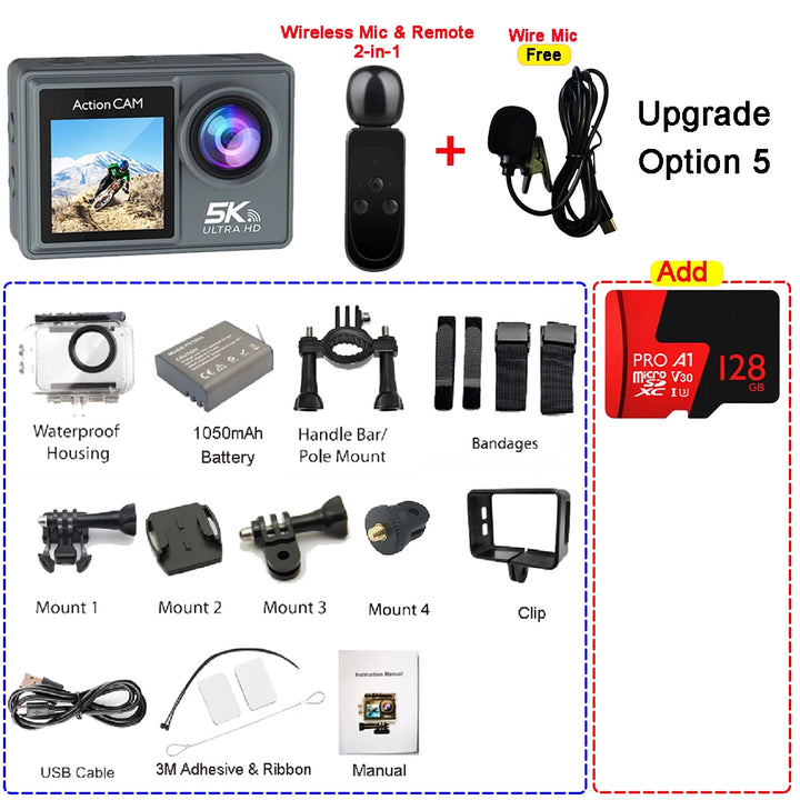 5K Ultra HD Action Camera with Dual LCD & Wireless Mic